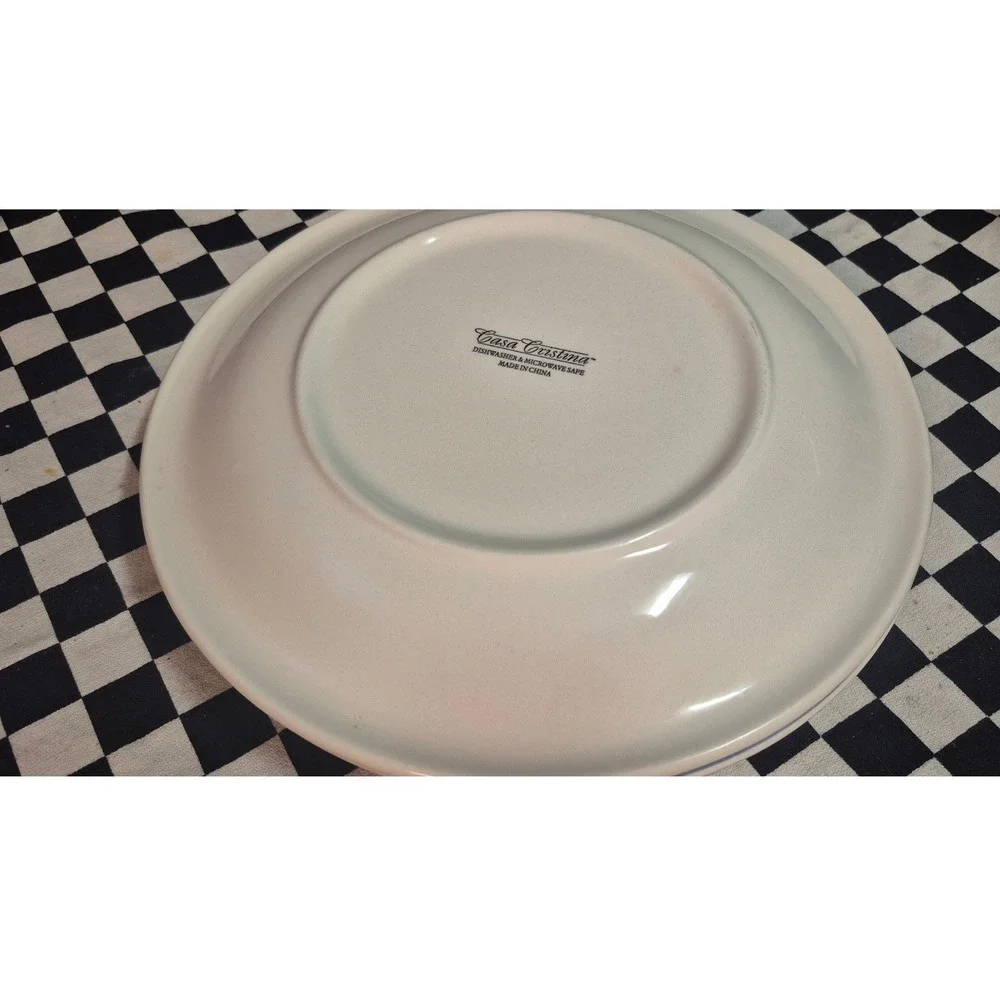 Casa Cristina Blue and White Ceramic Dinner Plates Set of 2 Floral Leaf 10.75